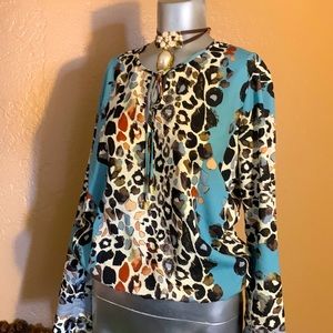 Hale Bob Animal Print Blouse.  Sz XS